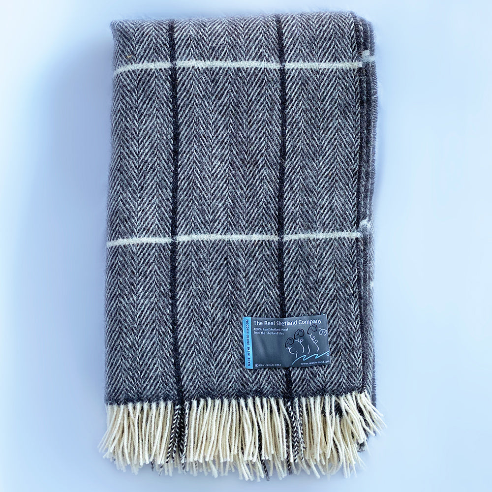 Lerwick Shetland Throw - Black Herringbone